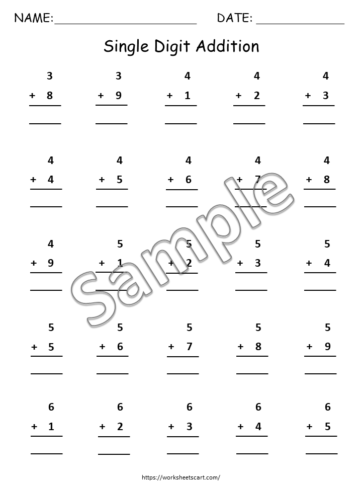15 Single Digit Addition Worksheets Printable PDF | Kindergarten & 1st Grade Math Practice | 25 Problems Each, WWF106