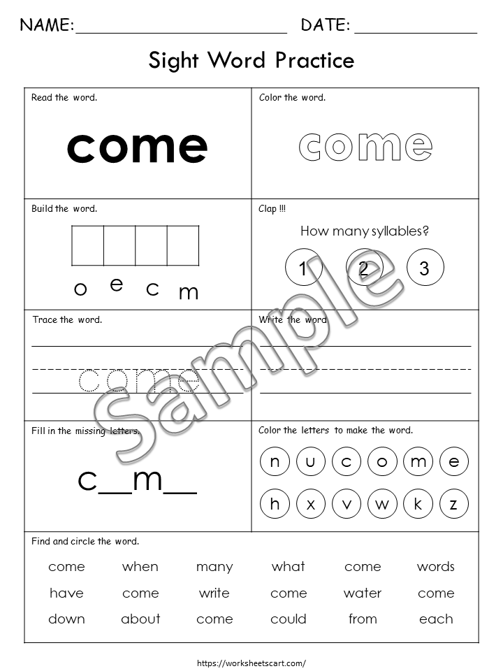 Kindergarten Sight Words Worksheets Printable | Early Reading, Tracing & Writing Activities PDF, WWF519
