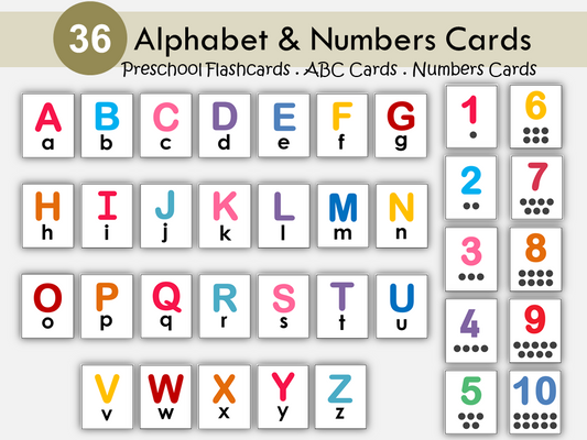 Alphabet and Number Flashcards Printable | Uppercase & Lowercase A-Z Letters | Numbers 1-10 with Counting Dots | Preschool and Kindergarten, WWF108