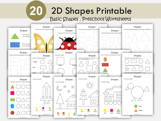 2D Shapes Worksheets Printable | Tracing, Matching and Coloring Activities for Kids | Preschool & Kindergarten Geometry Practice, WWF109