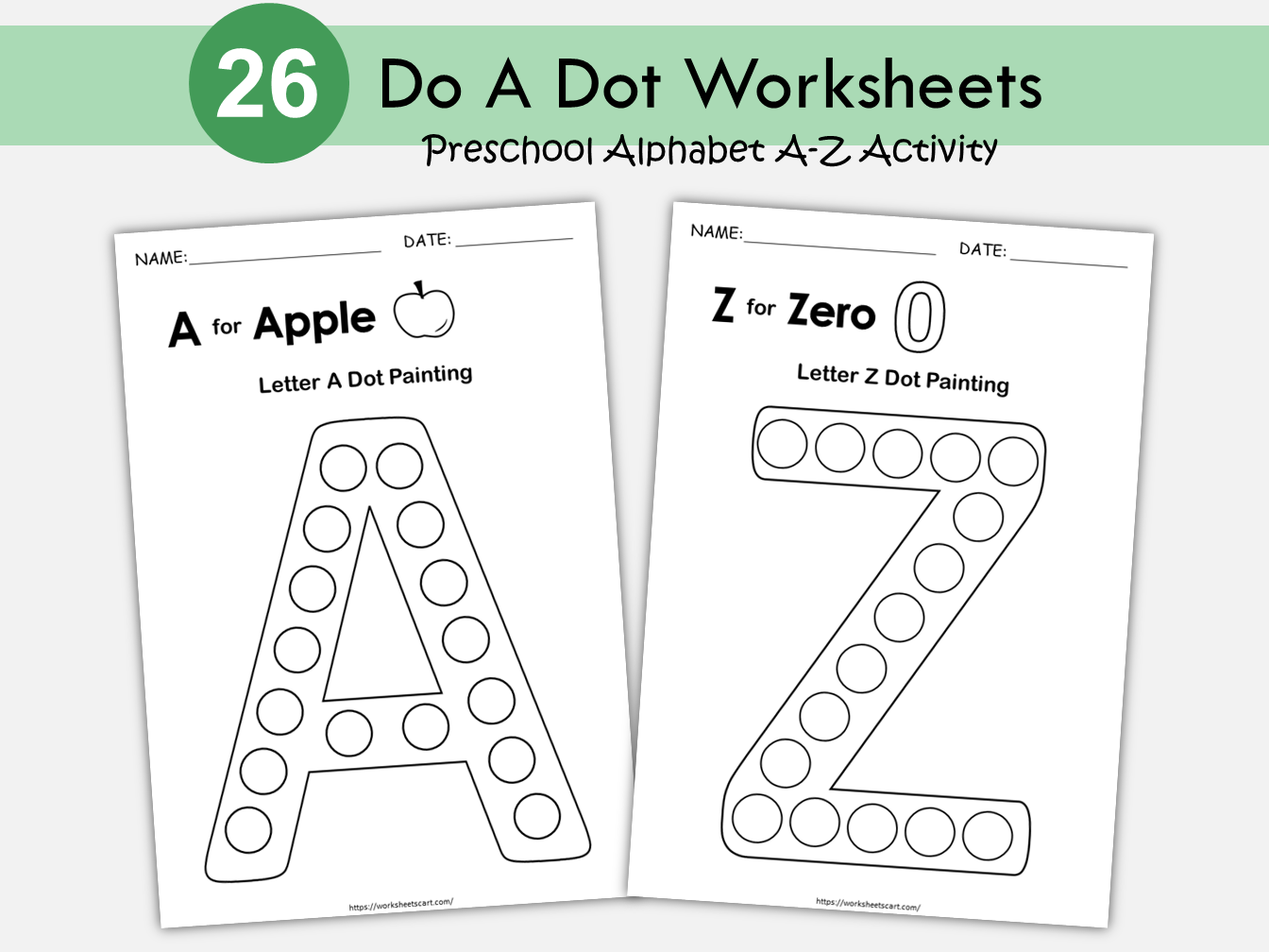 Do-a-Dot Alphabet Worksheets A-Z | 26 Printable Dot Marker Letters with Matching Pictures | Preschool Fine Motor Activity | Homeschool, WWF116