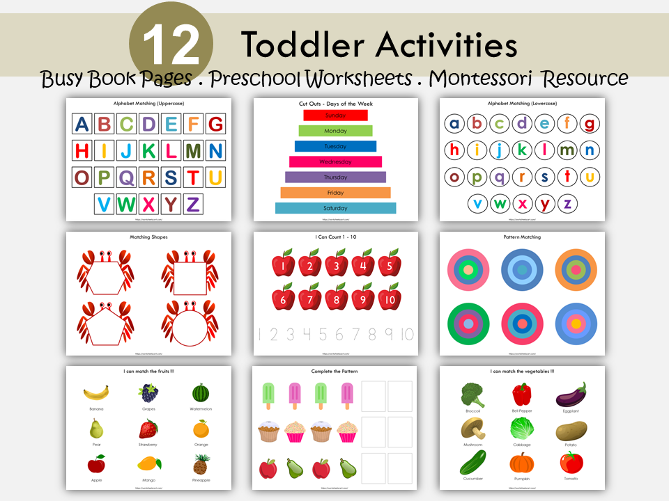 Busy Book Printable for Toddlers, Learning Binder for 2-3 years Preschool Worksheets, Preschool Curriculum, Kindergarten Activities Folder, WWF121