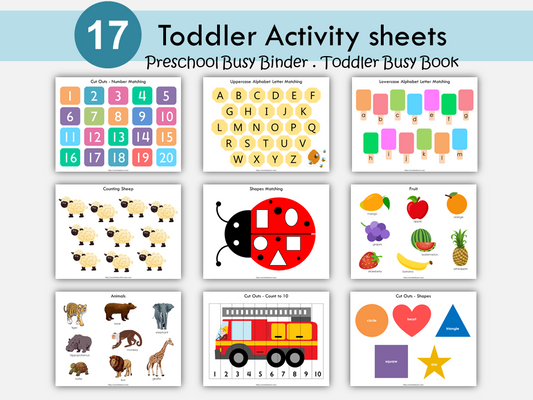 Toddler Busy Book, Busy Book Printable, Learning Binder, Preschool Activities Worksheets for 2-3 Years Old, Quiet Book, Homeschool Resources, WWF122