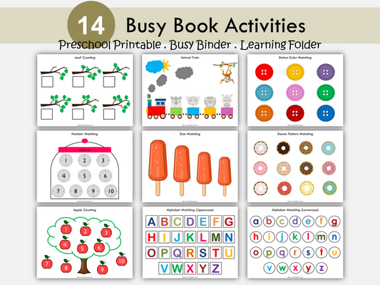 Busy Book Printable for 3-4 years Toddlers, Preschool Busy Binder, Quiet Book, PreK Worksheets, Preschool Curriculum, Kids Learning Folder, WWF123