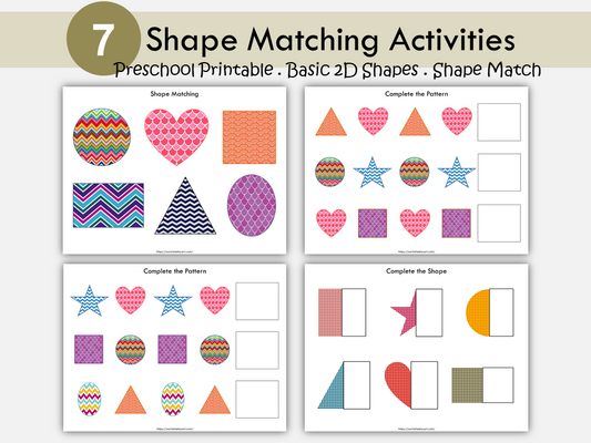 Shapes Matching Activity Printable PDF Pages for Toddler, Preschool, Homeschool, Montessori, Learning Binder, 2D Shapes, WWF124
