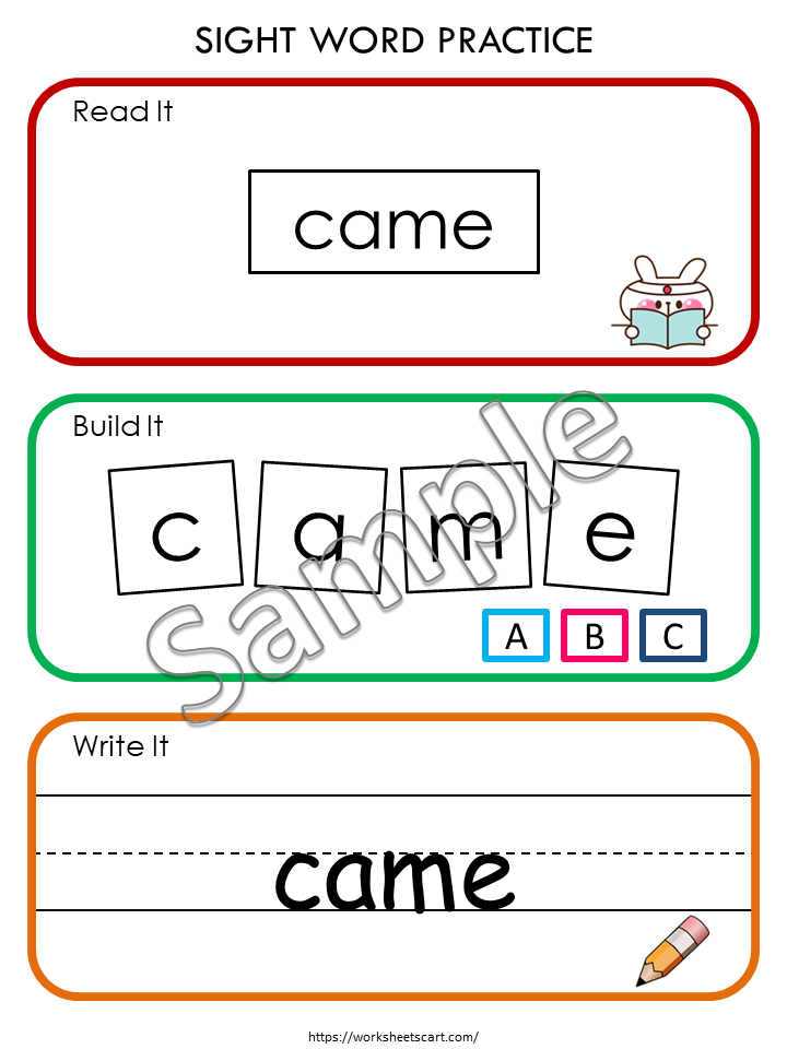 Sight Word Practice Mat Printable | Build-a-Word Activity | Preschool & Kindergarten Reading Worksheet, WWF129