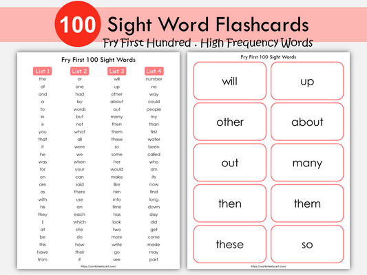 Fry First 100 Sight Words List and Flashcards Printable PDF | Early Reading Practice, WWF130