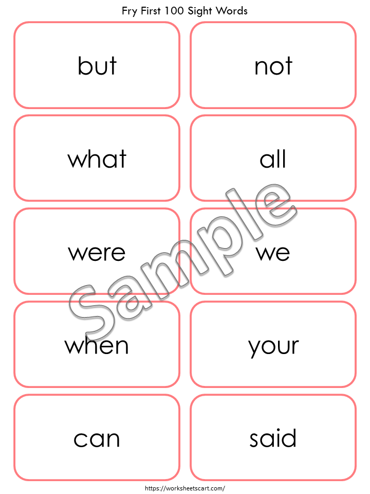 100 Printable Fry Sight Word Flashcards PDF | First 100 High Frequency Words for PreK, Kindergarten & 1st Grade | Sight Word Cards, WWF130