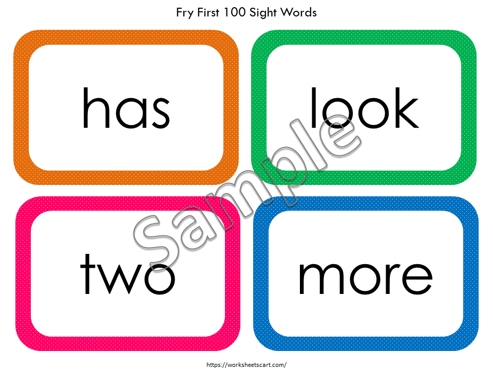 Fry First 100 Sight Words Flashcards Printable – High Frequency Words for Kids, WWF131
