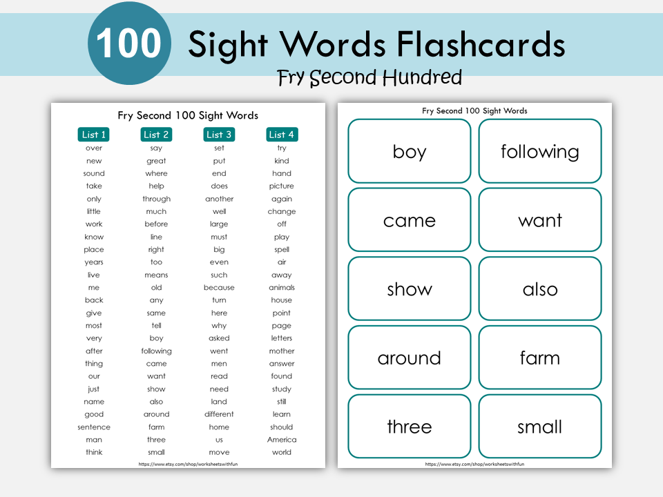 Sight Word Flashcards, Fry Second Hundred Sight Words Printable, Kindergarten, Ist Grade, High Frequency Words Flash Cards, Phonics, WWF132