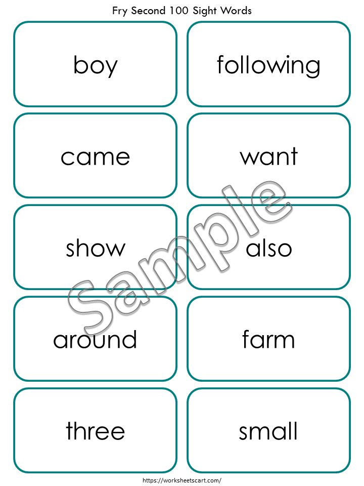 Sight Word Flashcards, Fry Second Hundred Sight Words Printable, Kindergarten, Ist Grade, High Frequency Words Flash Cards, Phonics, WWF132
