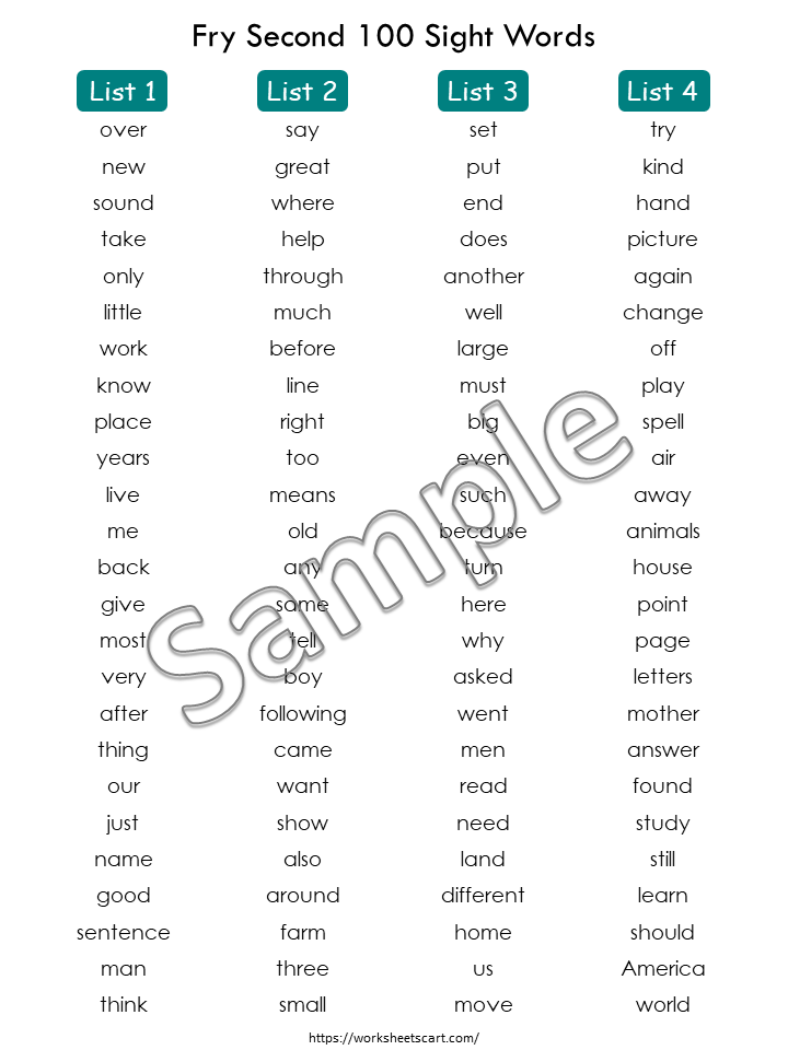 Sight Word Flashcards, Fry Second Hundred Sight Words Printable, Kindergarten, Ist Grade, High Frequency Words Flash Cards, Phonics, WWF132