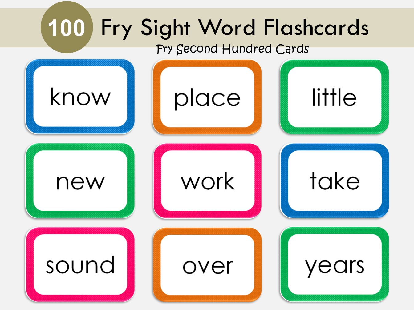 Sight Word Flashcards, Fry Second 100 Sight Word Cards Printable, High Frequency Word Flashcards, Grade 1-2, Phonics, Learn To Read, WWF133