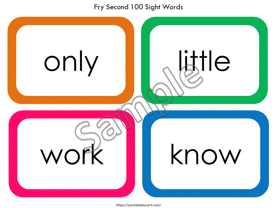 Fry Second Hundred Sight Words Flashcards Printable | 100 High Frequency Word Cards for Reading Practice, WWF133