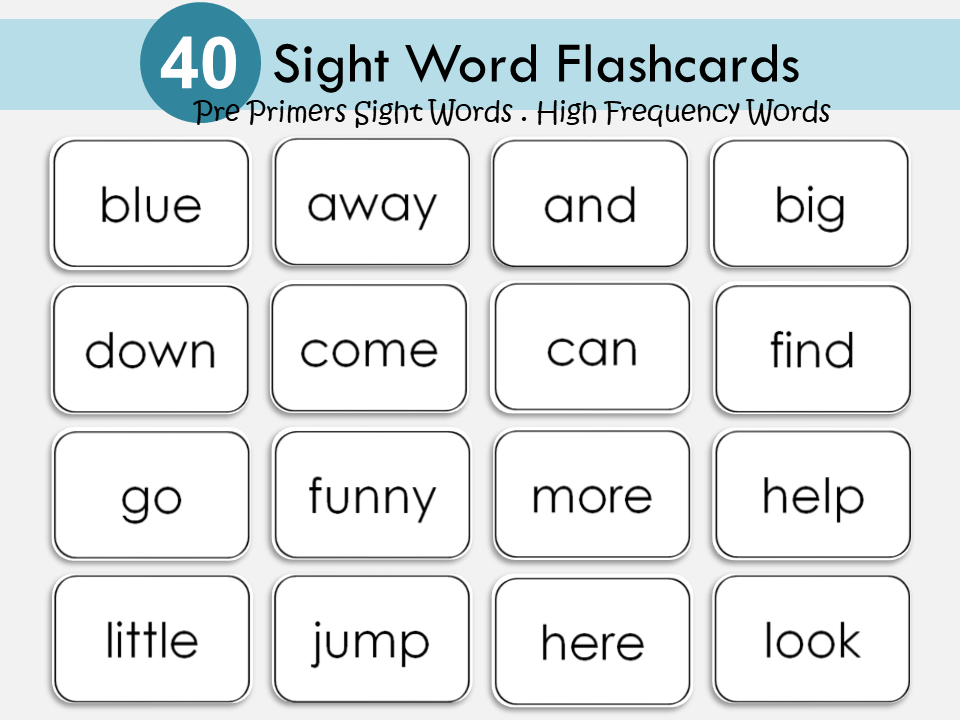 Sight Word Flash Cards Printable, PreK 40 Pre Primer Level 1, High Frequency Words, Preschool Printable, Kindergarten Sight Words, Phonics, WWF134