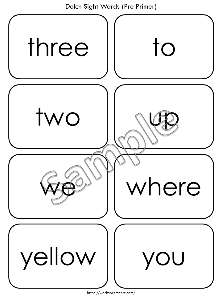 Printable Sight Word Flashcards for Kindergarten & 1st Grade | Dolch Pre Primer High Frequency Words | Black & White PreK PDF Download, WWF134