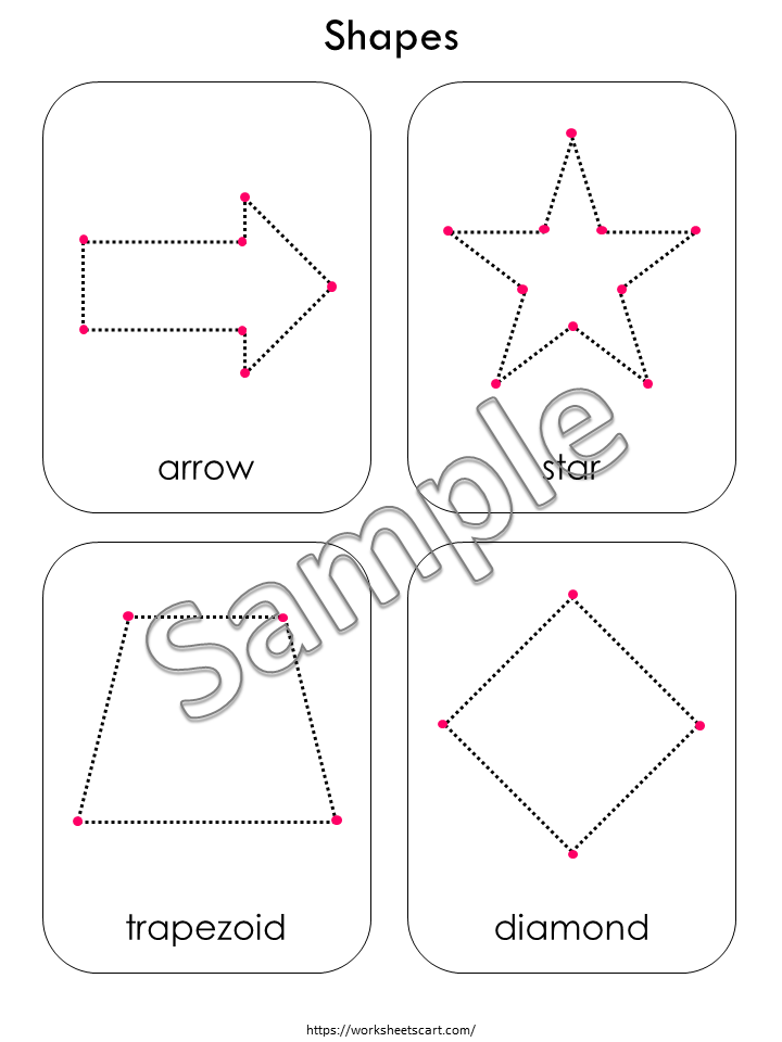 2D Shape Tracing Cards Printable | Dotted Shape Worksheets for Toddlers & Preschool | WWF136