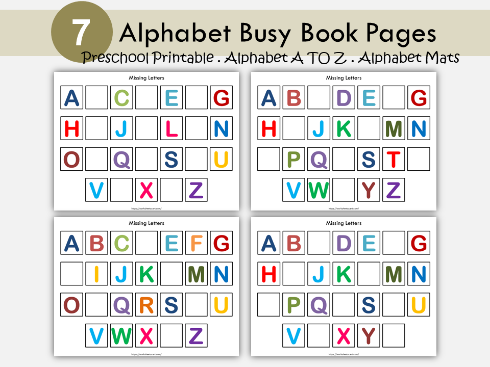Alphabet Worksheets for Kids, Alphabet Busy Book Pages, Preschool Printable, Missing Letters A-Z Recognition, Toddlers Morning Activities, WWF138