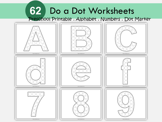 DDot and Learn: Alphabet and Numbers Fun! ABC and 123 Dot Marker Worksheets, Do a Dot Letters Activity Pages, Fine Motor Skills, PDF Download, WWF140