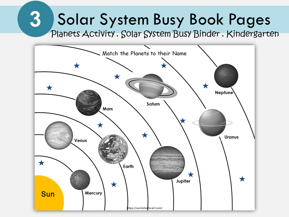 Solar System Busy Book Page, Planets Matching Worksheet for Toddlers, Space Learning Printable, Homeschool, Educational Resource, WWF141