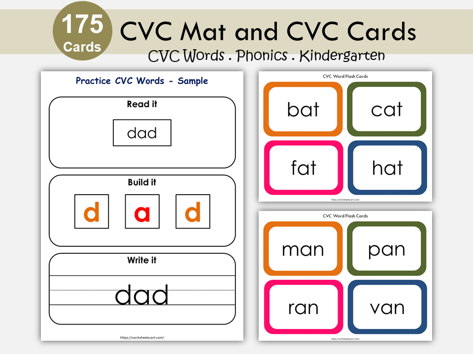 CVC Words, CVC Mat, CVC Flashcards, Word Builder, Kindergarten Phonics, Preschool Printable, Montessori, Homeschool, Educational, WWF146