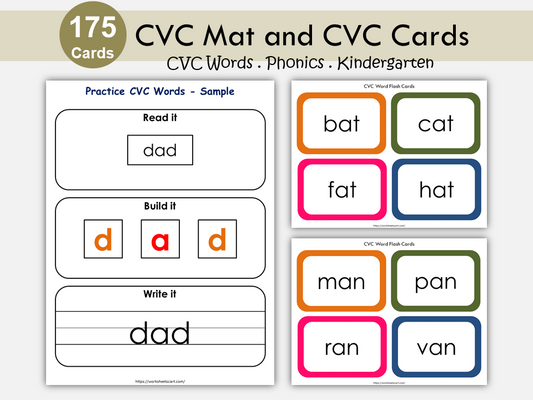 CVC Words, CVC Mat, CVC Flashcards, Word Builder, Kindergarten Phonics, Preschool Printable, Montessori, Homeschool, Educational, WWF146