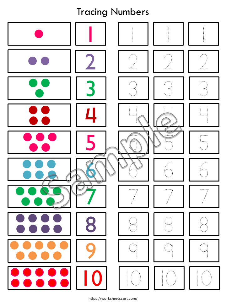 Tracing Numbers 1-10, Number Tracing Worksheets, Preschool, PreK, Kindergarten Math, Toddlers Activity, Number Words, Teacher Resource, WWF147