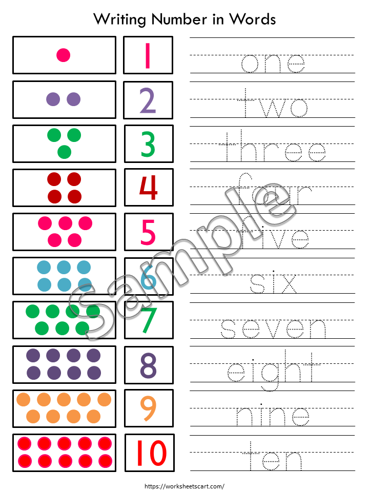 Tracing Numbers 1-10, Number Tracing Worksheets, Preschool, PreK, Kindergarten Math, Toddlers Activity, Number Words, Teacher Resource, WWF147