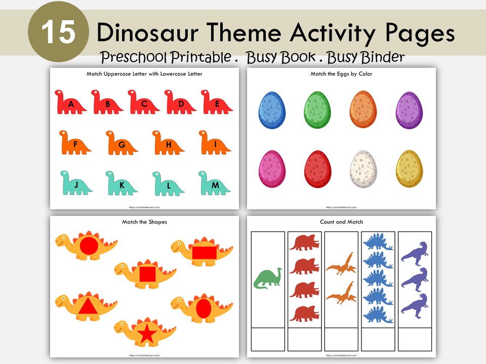 Printable Busy Book for Toddlers – Dinosaur Theme, Preschool Curriculum, Learning binder, Montessori Busy Binder, PreK Quiet Book, PDF, WWF149