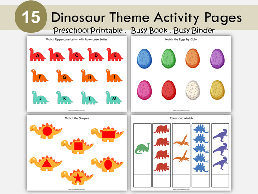 Printable Busy Book for Toddlers – Dinosaur Theme, Preschool Curriculum, Learning binder, Montessori Busy Binder, PreK Quiet Book, PDF, WWF149