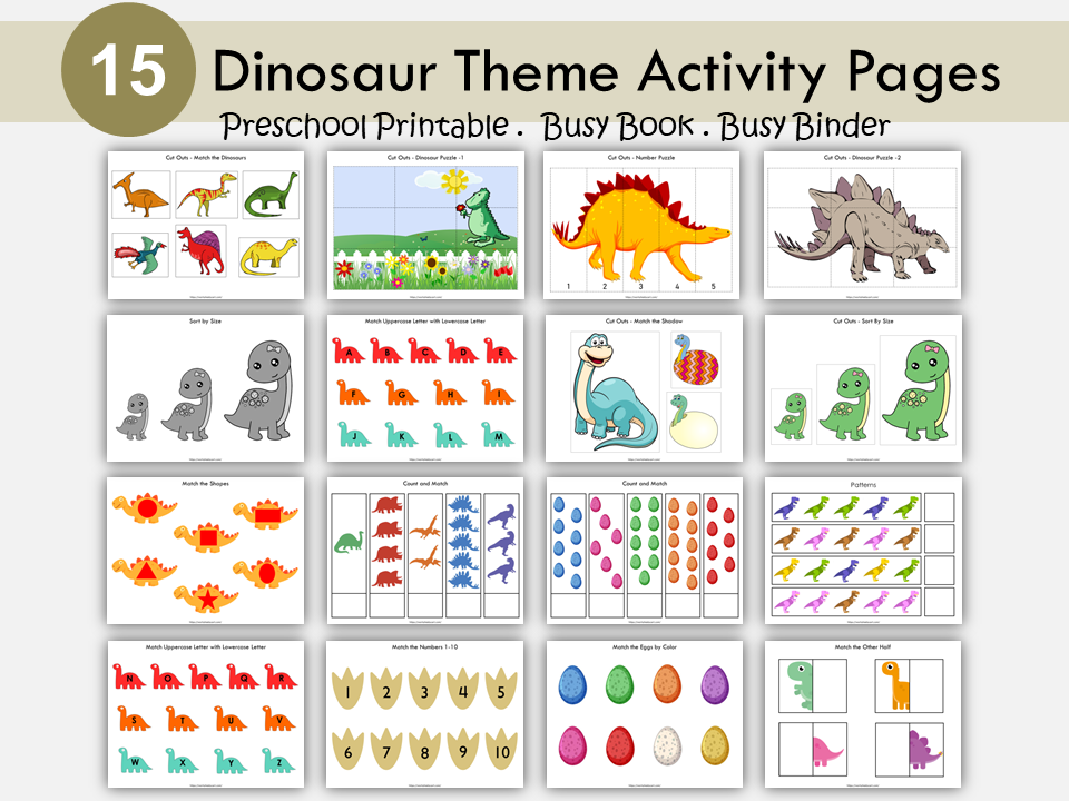 Printable Busy Book for Toddlers – Dinosaur Theme, Preschool Curriculum, Learning binder, Montessori Busy Binder, PreK Quiet Book, PDF, WWF149