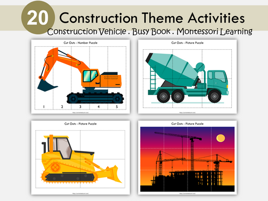 Printable Busy Book for Toddlers – Construction Theme, Preschool Curriculum, Learning binder, Montessori Busy Binder, PreK Quiet Book, PDF, WWF155