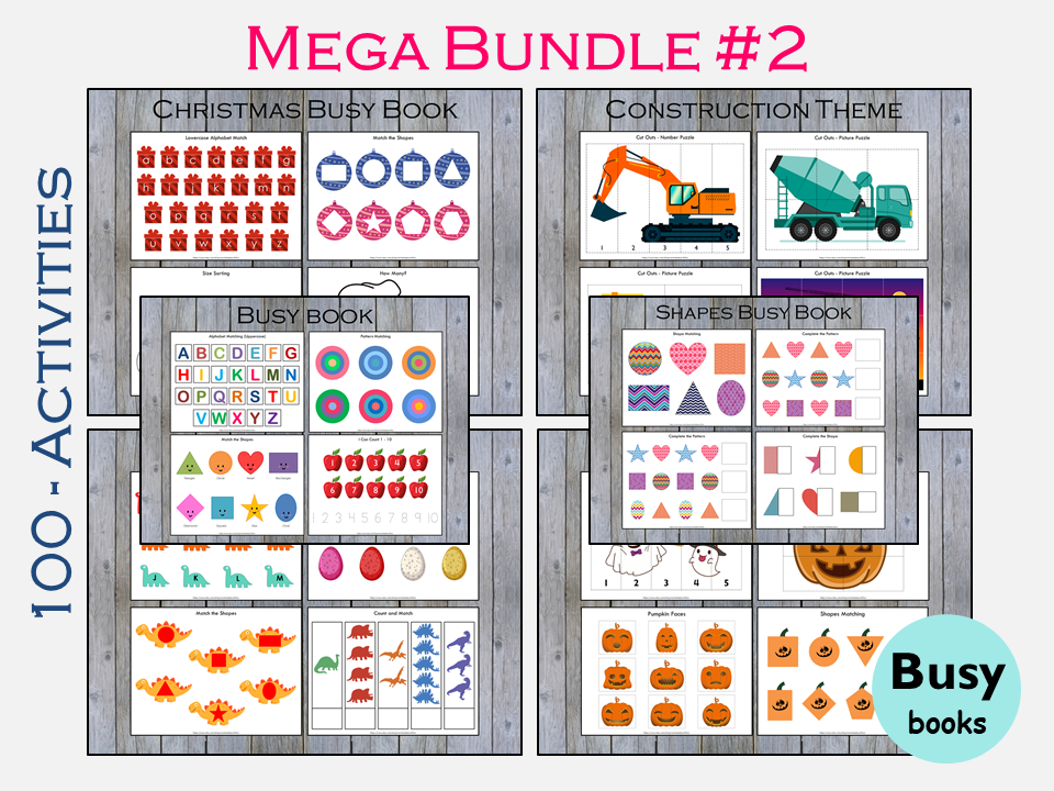 Busy Book Bundle 2 for Toddlers, Busy Books Printable, Preschool Curriculum, Montessori 100 Activities Pages for 1-3 years, Learning Binder, WWF159