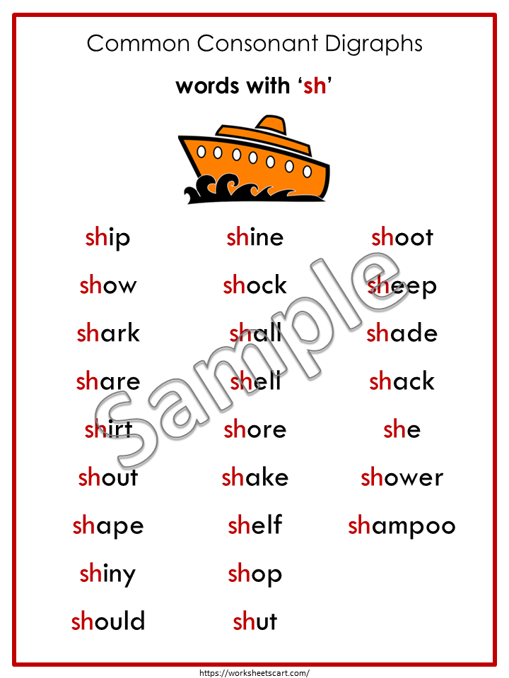 Digraph Posters for Kids (SH CH TH WH) Printable Phonics Charts for Kindergarten Reading & Classroom Decor, WWF160