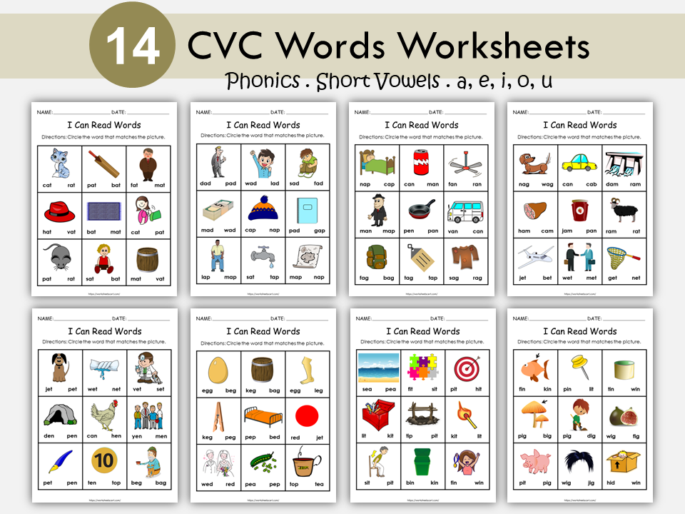 Phonics Worksheets, CVC Words, CVC Objects, Preschool Printable, Short Vowels, Kindergarten Reading, 3 Letters Words, First Grade, WWF161