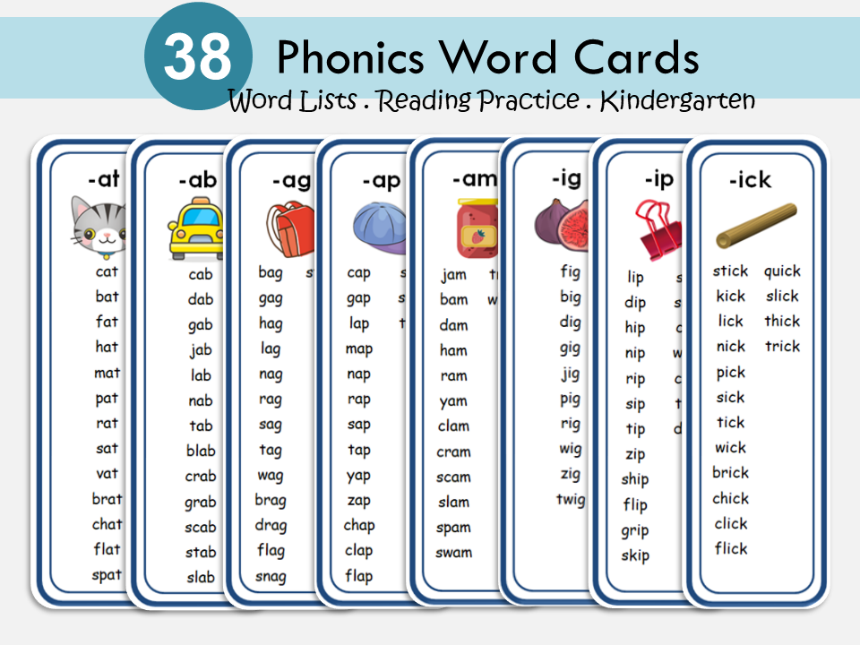 Learn to Read CVC Words, Phonics Cards Printable, Kindergarten Reading, CVC Word Family Lists, Phonetic, Toddlers, Homeschool Kids Resource, WWF162