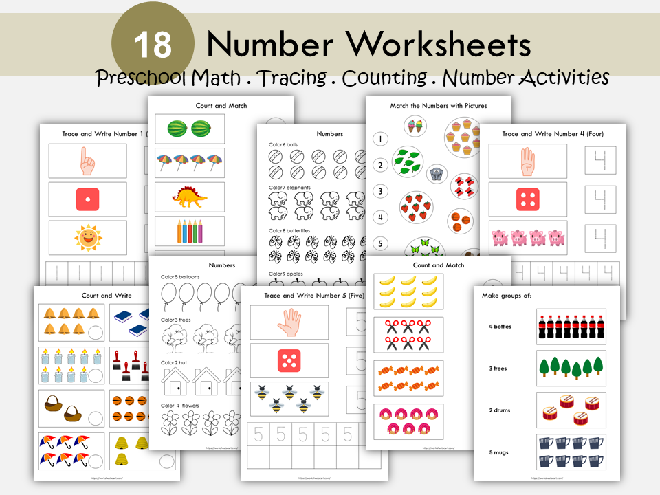 Number Tracing Worksheets 1-10 for Preschool & Kindergarten, Printable Handwriting Practice, Learning Early Math Skills, Digital Download, WWF163