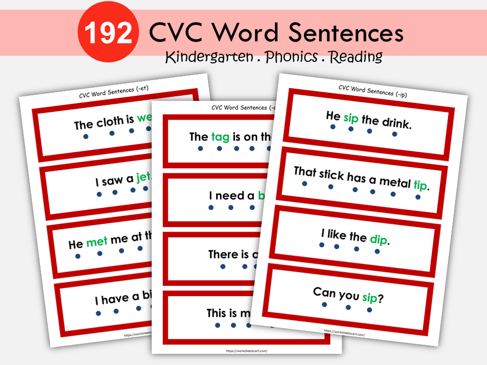 Phonics CVC Words Reading Booklets Printable for Kindergarten, CVC Word Families, Instant Download, Sentence Strips, Montessori, First Grade, WWF167