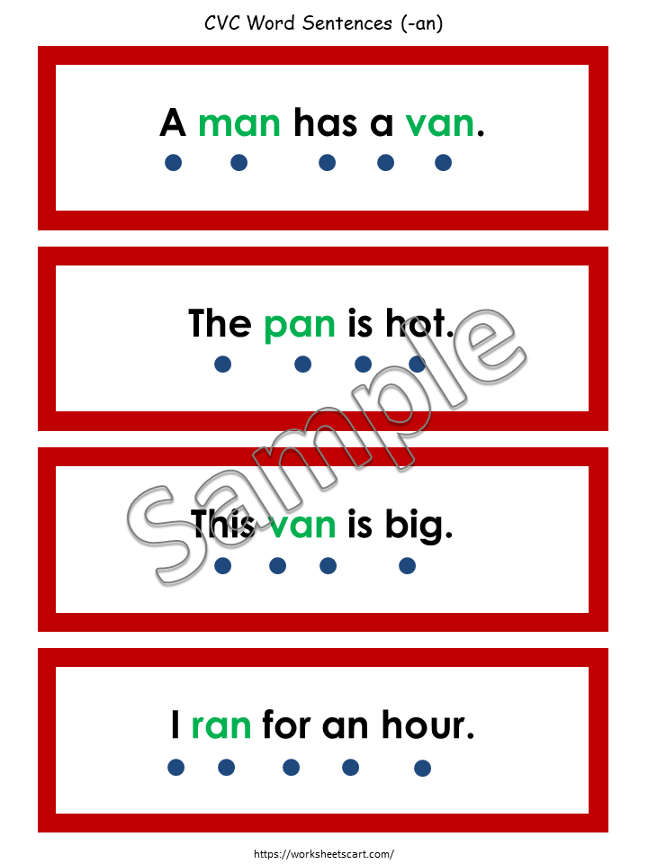Phonics CVC Words Reading Booklets Printable for Kindergarten, CVC Word Families, Instant Download, Sentence Strips, Montessori, First Grade, WWF167