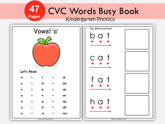 CVC Words Worksheets Printable with Picture Matching | Phonics Blending Practice for Kindergarten & Preschool, WWF168