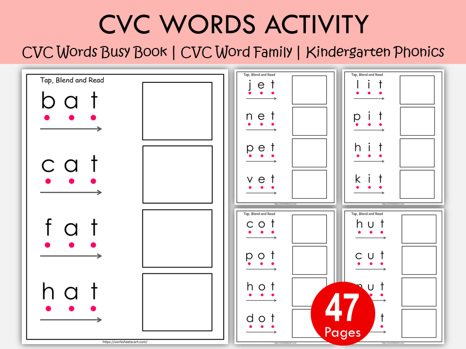 CVC Word Blending Printable | Phonics Matching Worksheets for Kids, WWF168