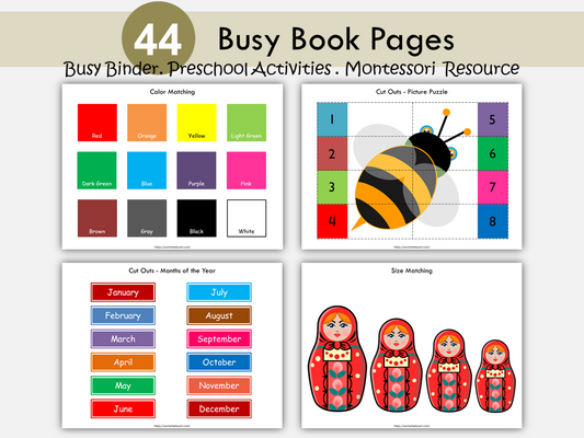 Busy Book Printable, Toddler Busy Binder for 2-3 years old, PreK First Learning Folder, Matching Activities, Homeschool, Digital Download, WWF169