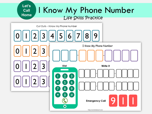 Learning Phone Number Worksheet Printable | Preschool & Kindergarten Number Recognition & Sequencing Activity, WWF170