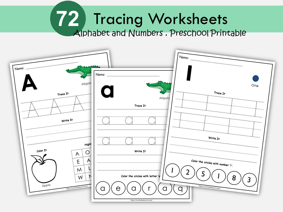 Alphabet and Number Worksheets, Preschool Learning, Kindergarten Tracing Printable, Toddler Montessori Activities, Digital Download, WWF173