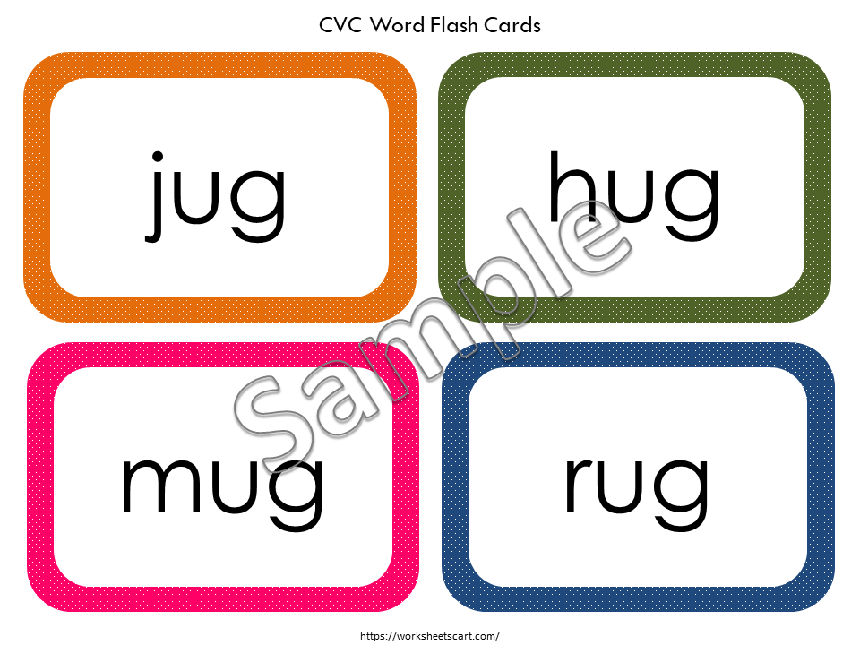 180 CVC Flashcards Printable | 3 Letter Words Phonics Cards | Colorful Word Family Flash Cards for Kindergarten Preschool Reading Activity, WWF174