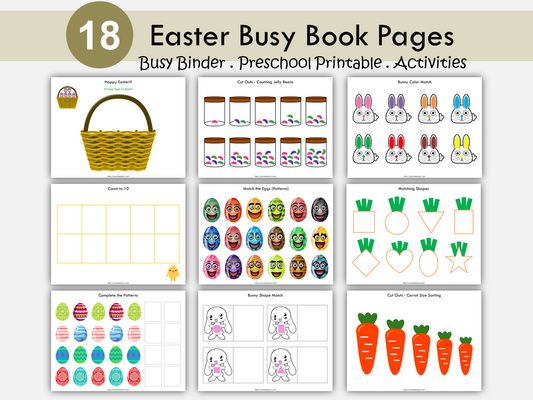 Easter Busy Book Printable, Easter Gift, Toddler Busy Binder, Busy Bag, Easter Activities, Preschool Curriculum, Learning Folder, Montessori, WWF181