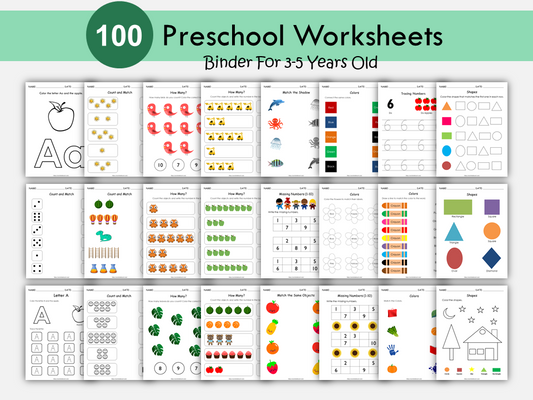 100 Preschool Worksheets Printable Bundle | Alphabet, Numbers, Shapes, Colors & Activities PDF, WWF186