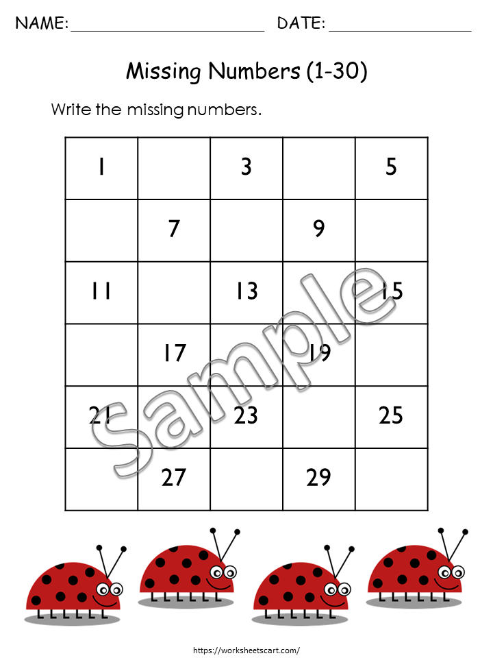 Missing Numbers 1-50 Worksheets Printable, Preschool Worksheets, Kindergarten Math Workbook for Kids, Counting, Number Sequence, Homeschool, WWF187