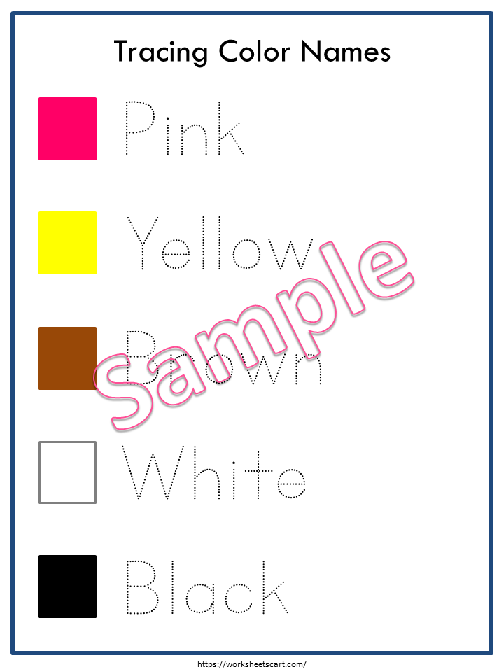 Color Word Tracing Worksheets Printable for Preschool & Kindergarten, WWF189