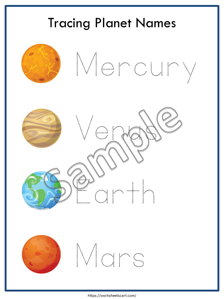 Solar System for Kids, Tracing Planets Name Worksheets, Spelling Practice, Kindergarten, Preschool Learning, Children Activities, Montessori, WWF190